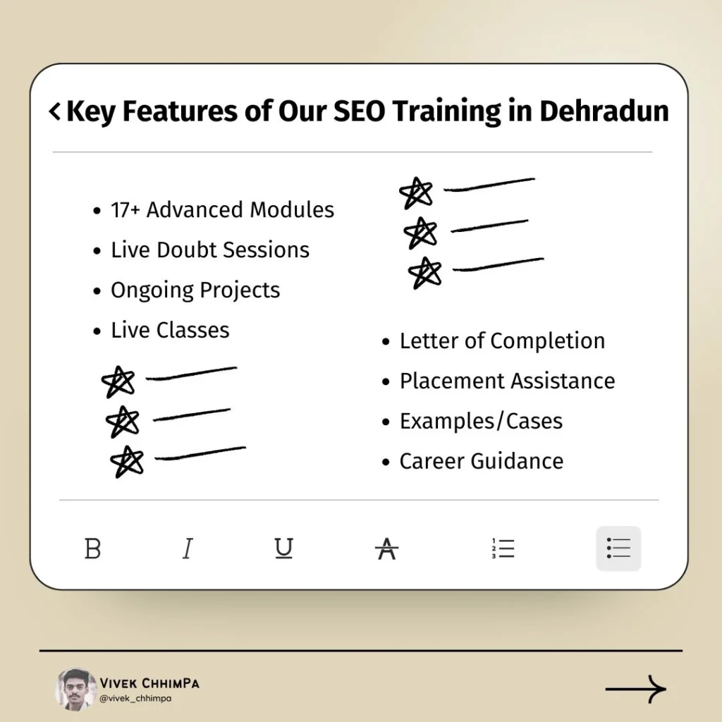 Key Features of Our SEO Training in Dehradun